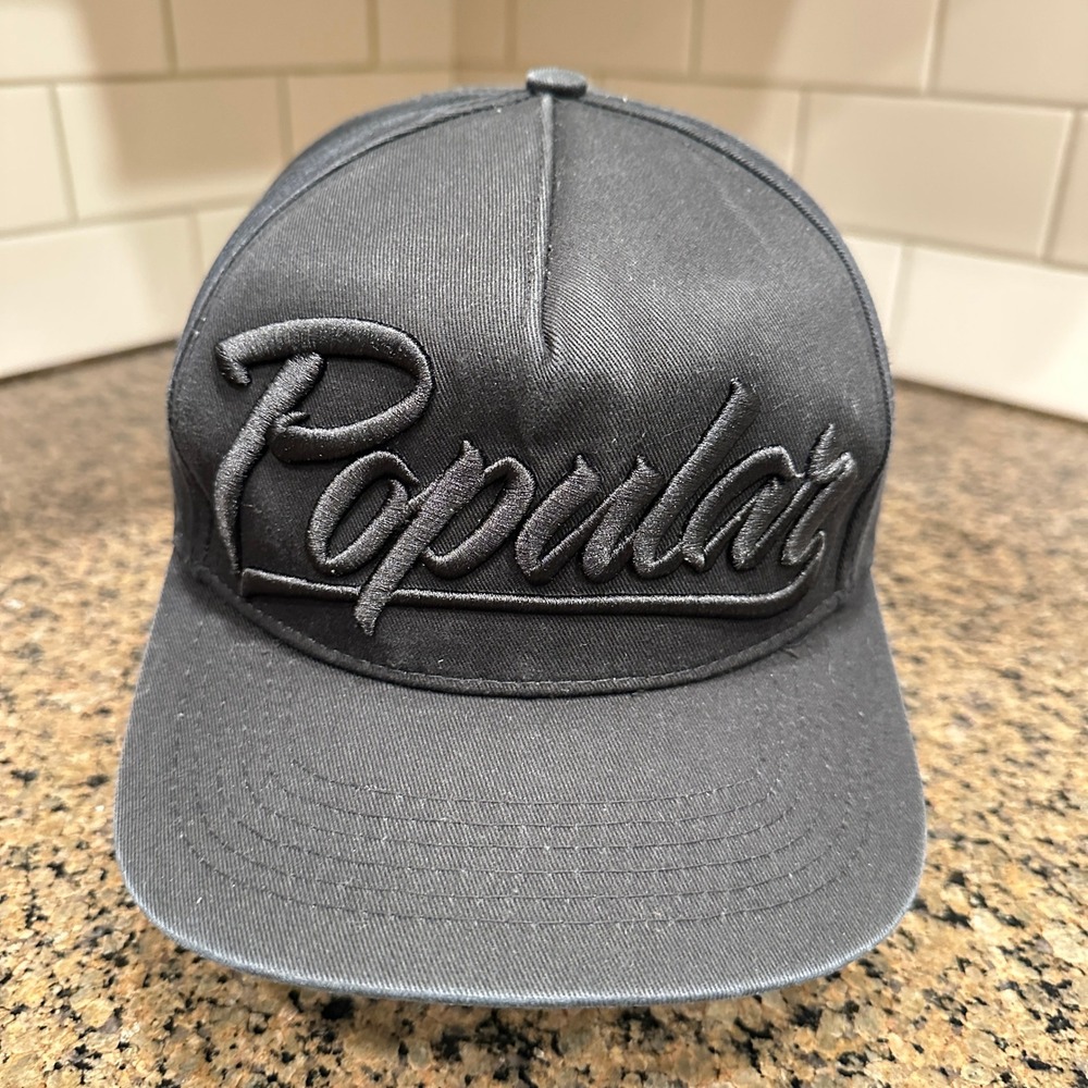 Popular Demand Snapback Hat Baseball Cap‎ Mens OSFM Black Cotton